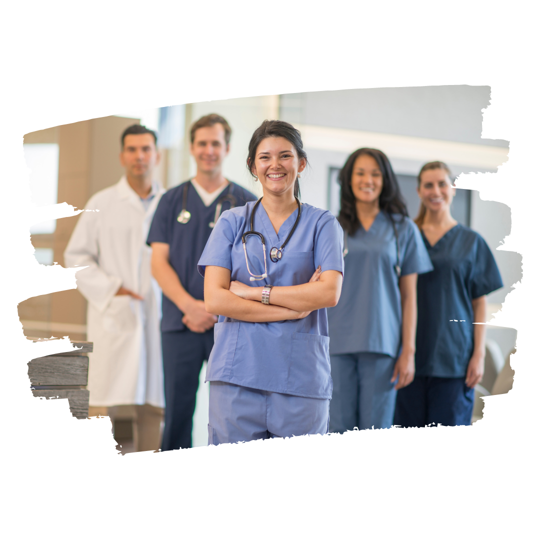 Nurse standing and smiling Nurse standing and smiling